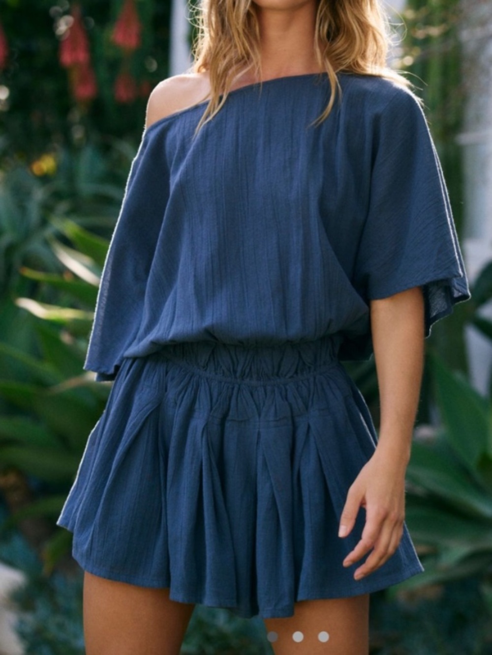 Free people Sutton Blue Cotton Flutter Sleeve Mini Dress